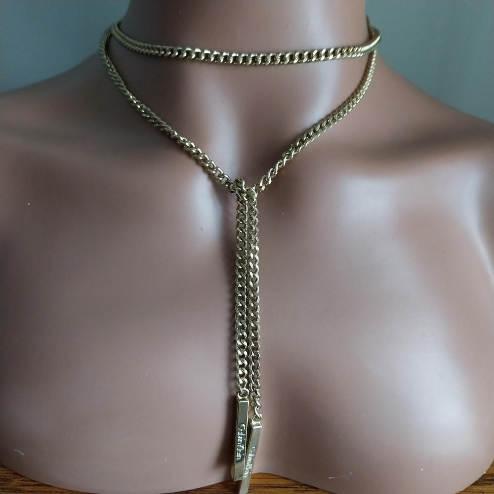 Calvin Klein Gold Double Chain Necklace - Picture 13 of 14